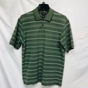 Van Heusen Mens Activewear Polo Shirt Green White Stripe Short Sleeve Collared M
